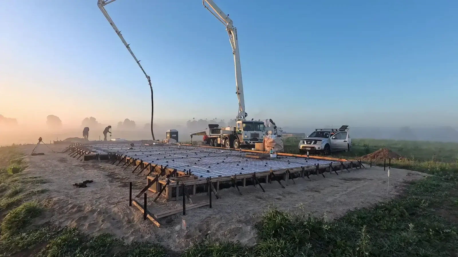 Concrete foundation pour in progress on a Waikato residential site